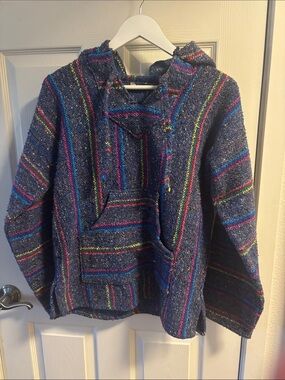 Kids Navy Blue Striped Hooded Baja Jacket
